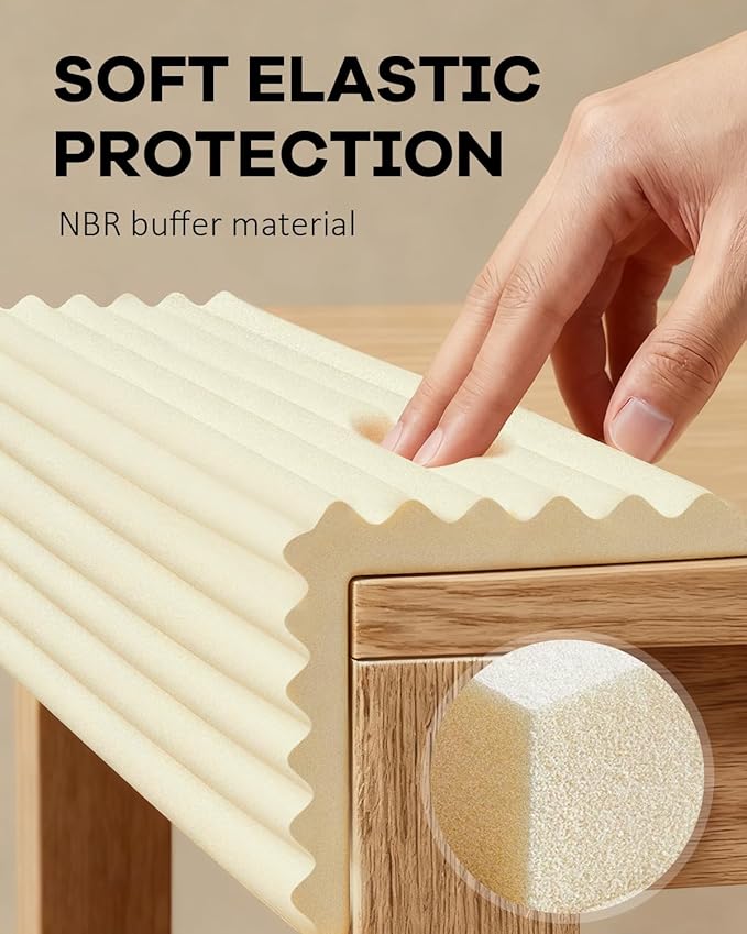 PUSHUJIA W Wide Edge Protector Strip Extra Thick Baby Proofing Bumper Guard with Strong Adhesive Child Safety for Table Desk Bed Cabinet Furniture in Home and Nursery (Beige White)