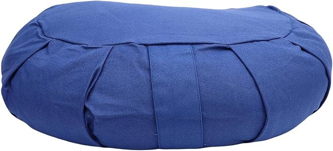 Semme Half Moon Meditation Cushion, Buckwheat Hulls Filled Yoga Pillow with Cotton Cover, for Floor Seating Mat Practice Home Office Outdoor (Dark Blue)