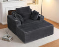 54"W Oversized Chaise Lounge Chair Indoor, Boneless Chaise Lounge Couch, Convertible Comfy Reading Chairs, Compression Sofa with Ottoman, Corduroy Sleeper Couch Chair for Living Room, Dark Grey