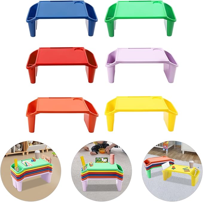 6 Pcs Kids Lap Desk Tray, 19.69 * 9.84 * 7.09in Lap Desks with Storage, Lap Desk Tray with Side Pockets and Slot for Writing Eating Game Classroom (Colorful 2)