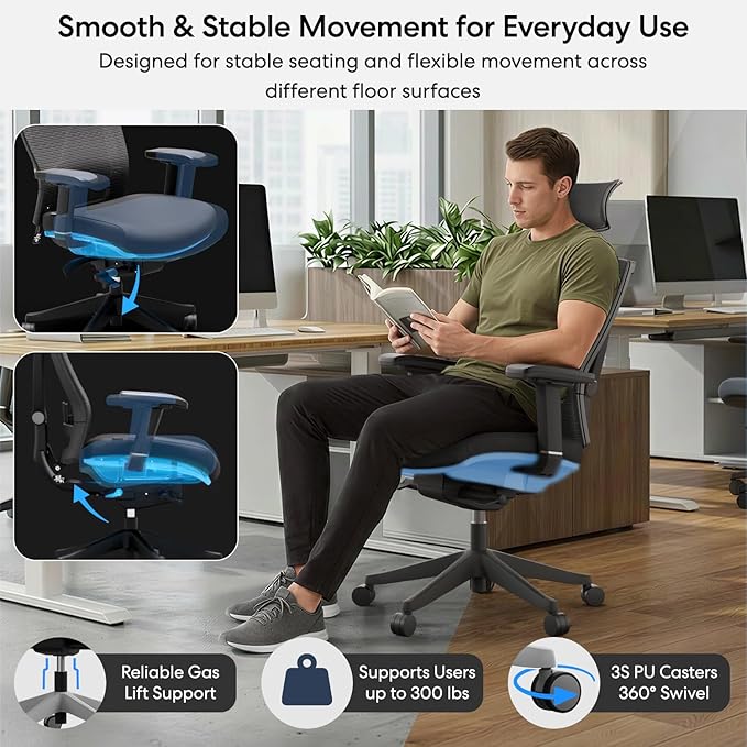 Autonomous ErgoChair Pro Ergonomic Office Chair Foam Black & White Adjustable Lumbar Support, Rolling Swivel - Home Office Desk Chairs with Wheels and Arms - Ergonomic Desk Chair Comfy for Gaming