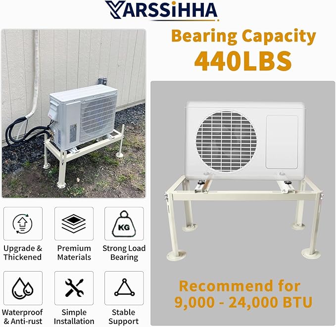 Yarssihha Mini Split Ground Stand for 9000-24000 BTU Ductless Air Conditioners Heat Pumps, Heavy Duty Adjustable Mini Split Stand, Condenser Stand, Max Load: 440LBS