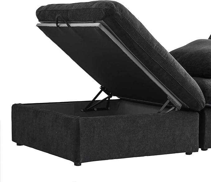 WJShome Cloud Modular Sectional Sofa with 2 Storage Ottomans,160.6" Down Filled U Shaped Sofa Couch for Living Room,6 Seater Minimalist Wide Deep Seat Convertible Couches for Office Apartment,Black