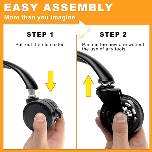 FreekyFit Office Chair Wheels for Casters Replacement - 3" Rubber Wheels for Computer Gaming Desk Caster Smooth & Safe Rolling for All Floors Including Hardwood and Carpet - Set of 5 - Black