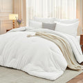 MUXHOMO 7 Pieces King Comforter Set, Soft Bed in a Bag King Size, All Season Bedding Set with Comforter, Flat Sheet, Fitted Sheet, Pillowcases & Shams, White