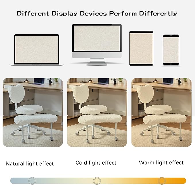 Meditation Chair with Lumbar Support,360° Swivel Cross Legged Chair with Wheels, Ergonomic Cross Legged Office Chair for Adults with ADHD, Height-Adjustable Yoga Chair, Faux Fur, Beige