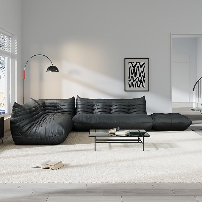 Comfy Lazy Floor Sofa Couch,Soft Armless Chair,Corner Faux Leather Lounge Chair,Corner Relax Sofa Couch for Living Room Bedroom,Salon Office,Adults(Corner+3P++2P+Ottoman)
