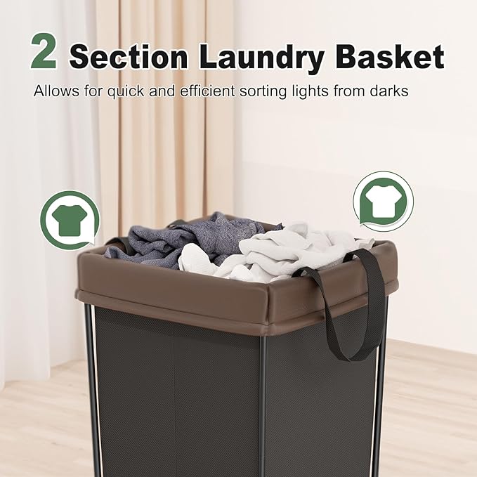Mefirt 160L Laundry Hamper with Wheels, 2 Section Large Rolling Laundry Basket Bag with Wheels, Clothes Hamper Cart for Laundry, Bedroom, Bathroom and Dorm