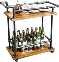DOFURNILIM Industrial Pipe Bar Carts/Serving Carts/Kitchen Carts/Wine Rack Carts on Wheels with Shelves - Wood Rolling Carts - Wine Tea Liquor Shelves/Holder - Home Furniture