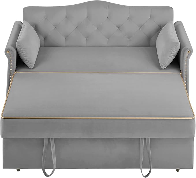 58" Velvet Sofa Bed, 3-in-1 Convertible Pull-Out Sleeper Sofa & Couch with Storage Bag and Adjustable Backrest,Perfect for Small Spaces, Living Room, or Office