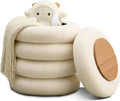 Wimarsbon Round Storage Ottoman, Modern Sherpa Footstool, Teddy Vanity Stool with Flip-Top Tray, Makeup Chair for Home Decor, Upholstered Footrest for Living Room & Bedroom (White S)