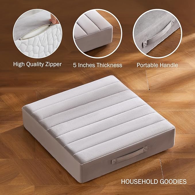 OMDZSWXQY 22 inch Floor Pillow for Adults and Kids - Meditation Cushions and Yoga Cushion for Floor Sitting - Ideal for Living Room and Outdoor Use - Machine Washable (Light Gray)