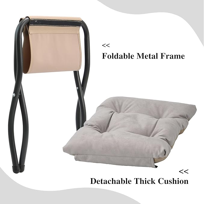 Mordchil HF 15"(H) Folding Ottoman, Foldable Footrest Stool, Portable Small Foot Stool for Couch, Collapsible Foot Rest Ottoman for Sofa, Accent Padded Ottomans for Home, Living Room, Light Grey