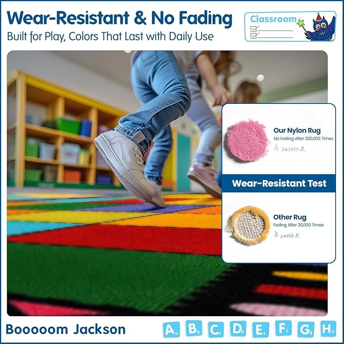 Booooom Jackson 7'6''x13' Colorful Square Seating Classroom Rug for Kids Room Seating Décor - Thick Nylon Preschool Carpet Daycare Rug for Teaching, Playroom, Non-Slip &No Triping,20X Stain Resistance