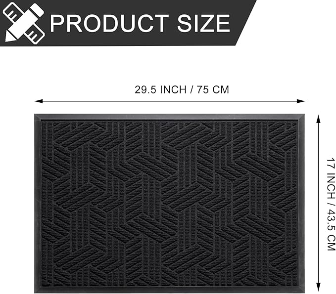 XADP Front Door Mat 29.5"x17" Indoors Outdoors Welcome Mats, Waterproof Non-Slip Rubber Backing Heavy Duty Doormat Outside Entrance, Low Profile Entryway Rugs Floor Mat for Patio, Pattern B Black