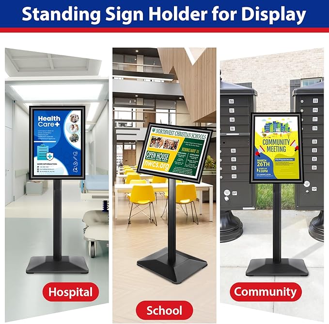 VAIIGO Sign Stand 11x17inch Pedestal Sign Holder Poster Stand 3Packs Adjustable Floor Standing Sign Holder with Heavy Duty Display Stand for Indoor Outdoor Business Store Sign Holders(Black)