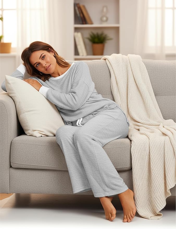 ETCYY NEW Lounge Sets for Women 2 Piece Outfits with Side Split Sweatshirt Tops and Wide Leg Sweatpants