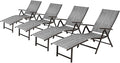 VredHom 4PCS Patio Chaise Lounge Outdoor Folding Adjustable Lounge Chair Recliner with 8 Adjustable Backrest Positions for Pool Beach Yard, Dark Gray Textliene and Brown Aluminum Frame