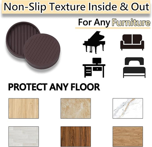 3x3 Round Rubber Furniture Caster Cups, Anti-Sliding Furniture Pads Bed Stopper Floor Protectors with Grip - Protect Any Flooring