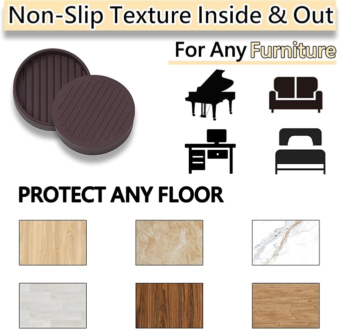 2x2 Round Rubber Furniture Caster Cups, Anti-Sliding Furniture Pads Bed Stopper Floor Protectors with Grip - Protect Any Flooring