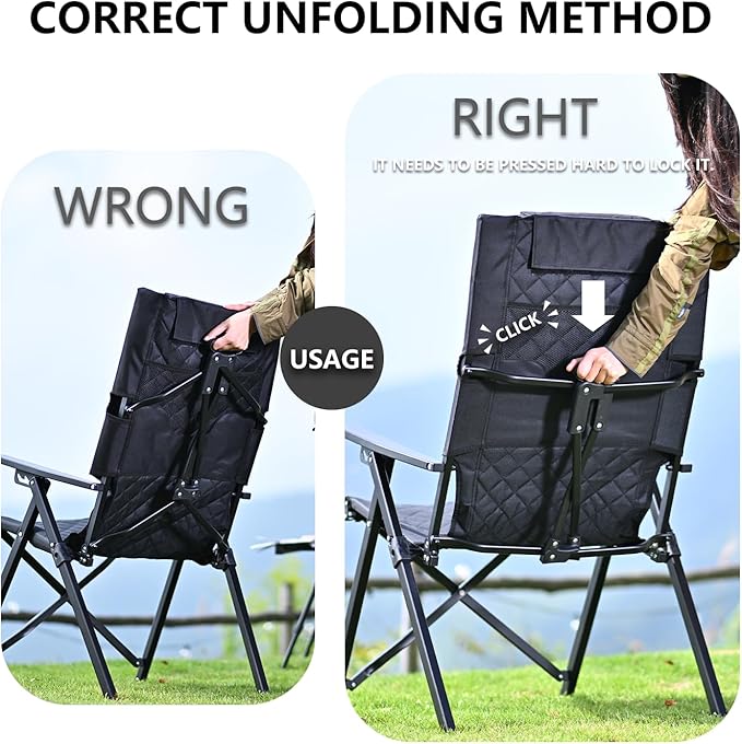 Aluminum Reclining Camping Chair, Heavy Duty Folding Lawn Chairs with 4-Stage Adjustable High Back for Adults, Compact Foldable Outdoor Patio Reclining Chair (Black, 1 Pack)