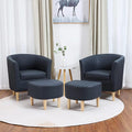 DAZONE Mid Century Modern Accent Chair Set of 2 Faux Leather with Ottoman - Comfy Armchair for Living Room, Bedroom & Reading Room - Navy Blue