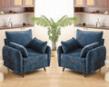 Oversized Accent Chair Set of 2,All Seats Storage,Comfy Armchair,24.5'' Deep Seat,Upholstered Living Room Chairs,Reading Chair for Bedroom,Office,Chenille,Blue