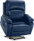 MCombo Small-Wide Power Lift Recliner Chair with Massage and Heat for Petite Elderly People, 3 Positions, 2 Side Pockets, USB Ports, Faux Leather R7410 (Navy Blue, Small-Wide)