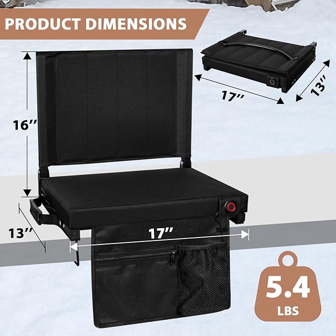 Romswi 2PK 3-Level Heated Stadium Seats for Bleachers with Back Support,Padded Bleacher Seats with Comfort Thick Cushion,Portable Folding Waterproof Bleacher Chair,with Shoulder Strap for Outdoors