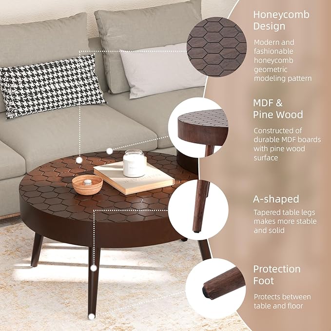 SUNBURY Coffee Table Set, Morden Round Coffee Table Set of 2, 18" Farmhouse Living Room Nesting Tables, Livingroom Table Set