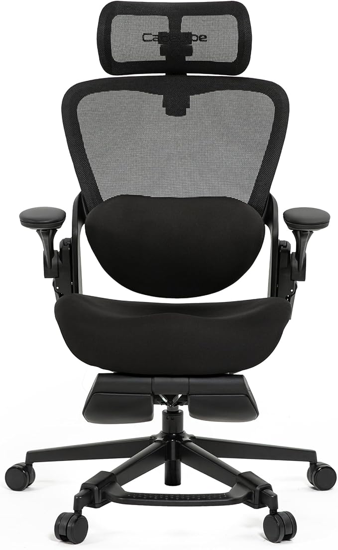 CabLady S2 Petite Ergonomic Office Chair for Women, Small Frame Desk Chair with Adjustable Lumbar, Headrest & Footrest, Space-Saving Flip-Up Armrests