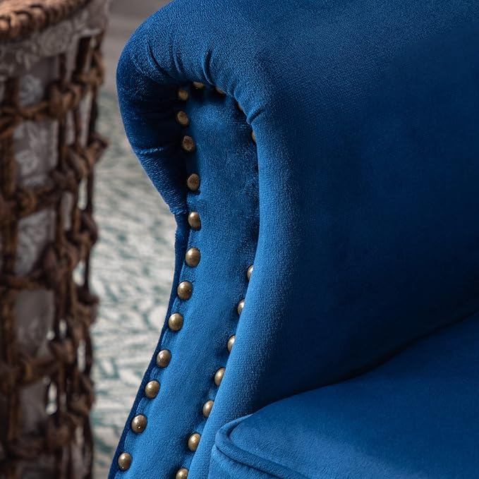 LZAREAL Accent Reading Arm Chairs Set of 2 for Living Room Bedroom, Midcentury Modern Comfy Corner Sofa Chair, Wingback Waiting Room Club Chair with Button Tufted Back &Lumbar Pillow, Velvet Blue