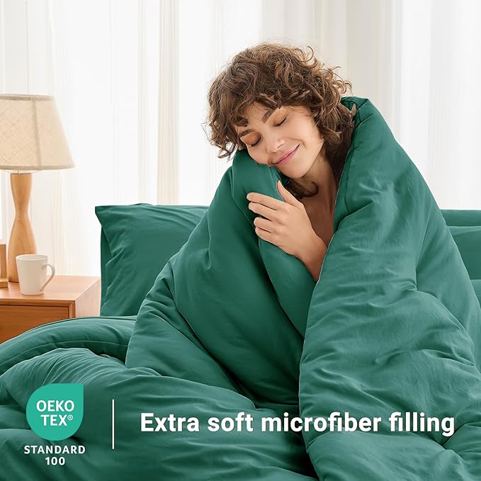 MUXHOMO 5 Pieces Twin XL Comforter Set, Soft Bed in a Bag Twin XL Size, All Season Bedding Set with Comforter, Flat Sheet, Fitted Sheet, Pillowcases & Shams, Emerald Green
