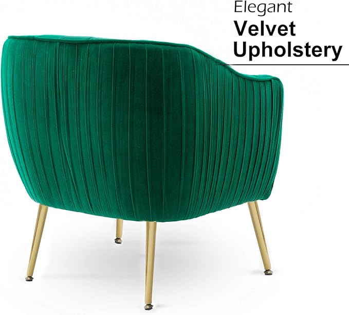 Altrobene Velvet Accent Chair, Modern Barrel Arm Chair with Golden Finished Metal Legs for Living Room and Bedroom, Christmas Green