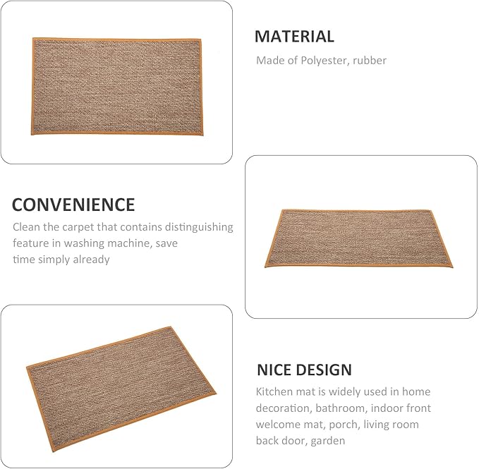 Anti-Skid Linen Kitchen Floor Mat with Rubber Backing Washable Brown Cushion Rug for Indoor Outdoor Entryway Non-Slip Patio Floor Pad for Bathroom Kitchen and Wet Areas