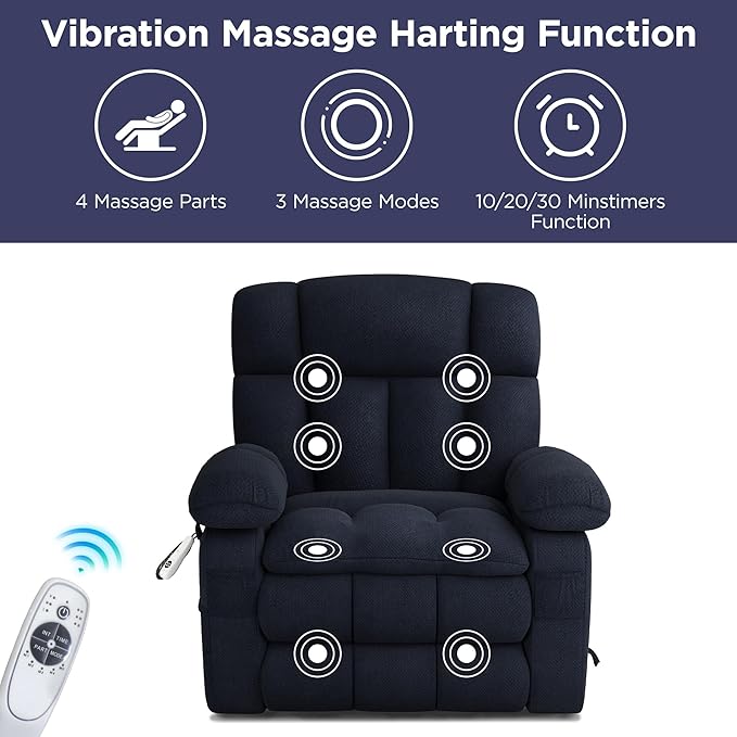 Dual Motor Power Lift Recliner Chair for Elderly with Adjustable Headrest,Extra Wide Recliner Chair with Massage,Lay Flat Recliner with Extended Footrest,Cup holder,Storebox,USB&Type-C Ports,Navy Blue
