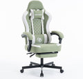 Gaming Chair for Adults with Footrest and Lumbar Support, Height Adjustable Game Chair with 360°-Swivel Seat and Headrest and for Office or Gaming (Green and White Fabric)