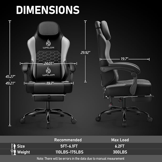 Gaming Chair with Massage and Packet Spring Cushion,Ergonomic Gamer Chairs for Adults with Footrest 300lbs,High Back Gamer Leather Chair with Headrest and Lumbar Support