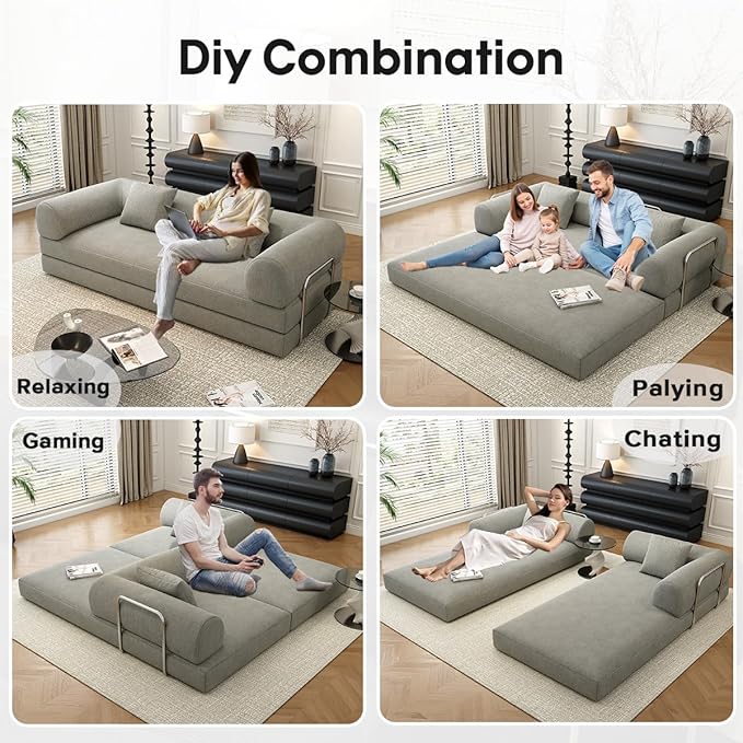 YUODL 78.8" Modular Sofa Bed - 4-in-1 Convertible Design with Corduroy Fabric and High Density Sponge, Removable Cover and Fixed Frame