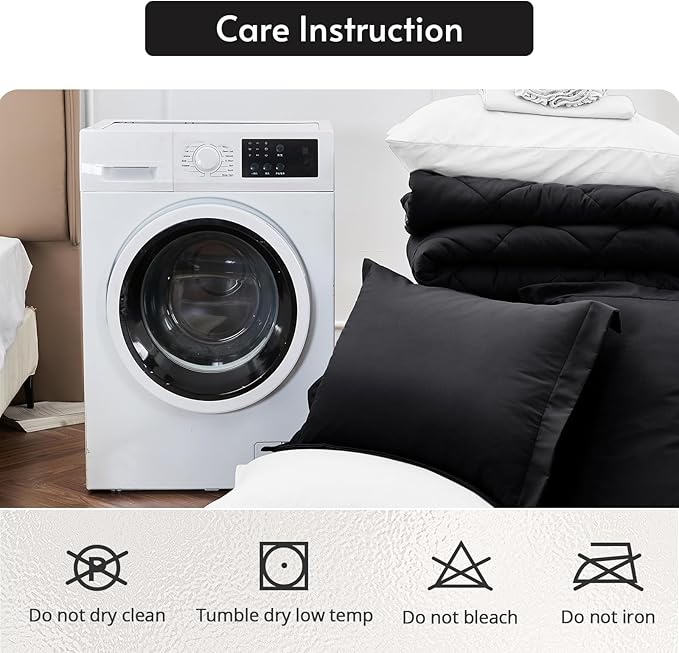 MUXHOMO 5 Pieces Twin Comforter Set, Reversible Bed in a Bag Twin Size, All Season Bedding Set with Comforter, Flat Sheet, Fitted Sheet, Pillowcases & Shams, Black & White
