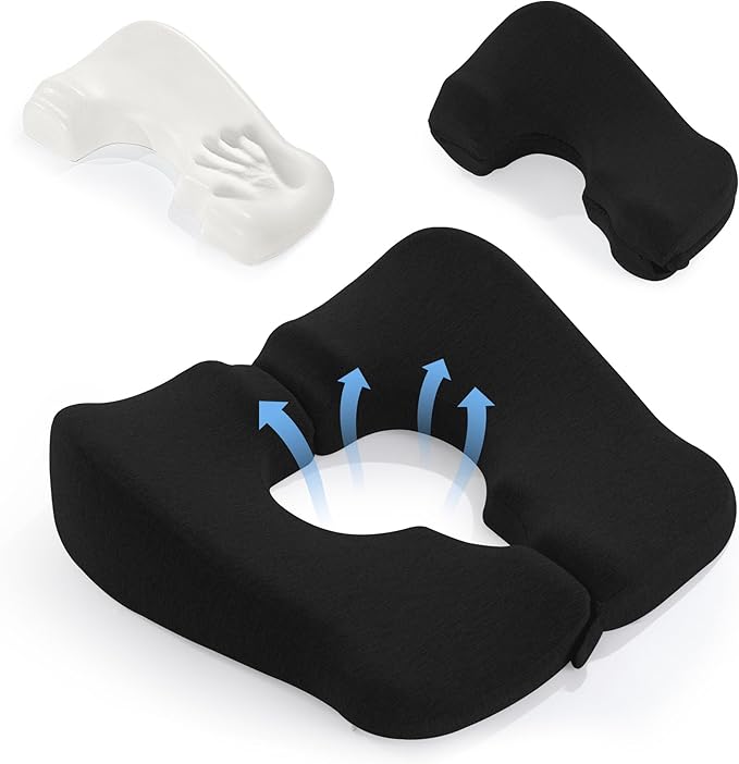 BALAPET Memory Foam Bed Sore Cushions for Butt, Ergonomic Bedsore Pressure Relief Pillow for Sleeping and Sitting, Removable T Shaped Opening Tailbone Cushion for Bed Sores on Buttocks(Black)