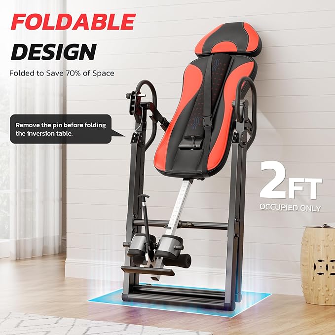 YOLEO Inversion Table Massage & Heat Inversion Table 2025 New Inversion Table for Back Pain Relief Equipment w/Remote Control, Reversible Ankle Holders, Heavy Duty up to 320lbs
