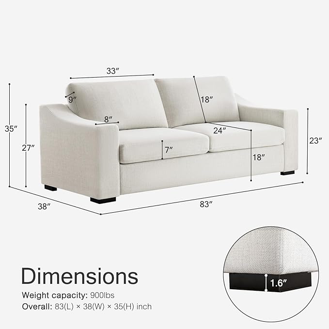 ELUCHANG Modular Sectional Couch Set, 47" Oversize Accent Chair and 85" Modern Loveseat Sofa Deep Couch for Apartment, Living Room, Bedroom, Linen, White