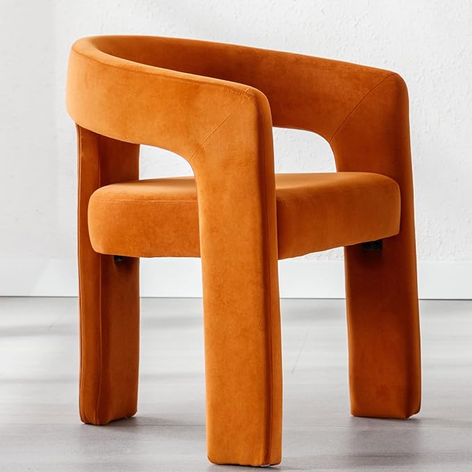 DAYALANE Modern Barrel Dining Chairs Set of 4, Upholstered Accent Kitchen Chair with Arms Comfy Velvet Side Chair for Living Room/Home Office/Reception, Orange