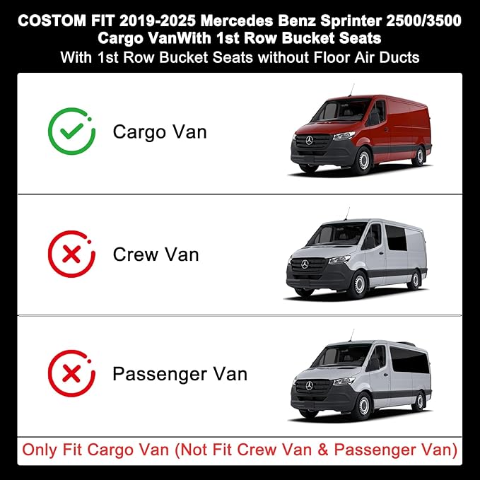 Floor Mats for 2019-2024 2025 Mercedes-Benz Sprinter 2500/3500 Only Fit Cargo Van (Not Fit Crew & Passenger), TPE All Weather Protection Front Row Van Floor Liners Accessories,Black