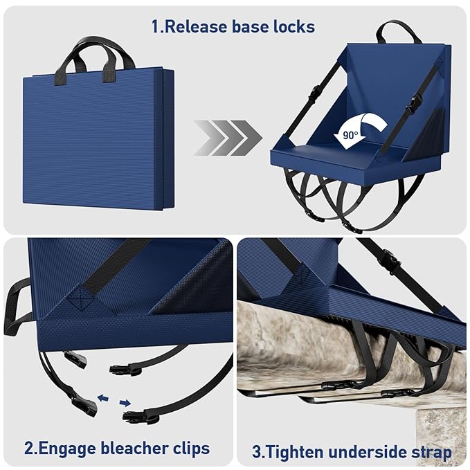 Stadium Seats with Back Support - Folding bleacher Chair for Beach and Camping - Portable Bleachers Cushions for Adults and Kids - Foldable Outdoor Lawn Bench for Camp(Blue)