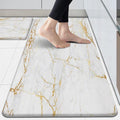 Kitchen Floor Mats Cushioned Anti Fatigue, White Marble Kitchen Rugs Set of 2 Non Slip Waterproof Memory Foam Kitchen Mat Comfort Standing Mat for Gold Kitchen Accessories and Décor