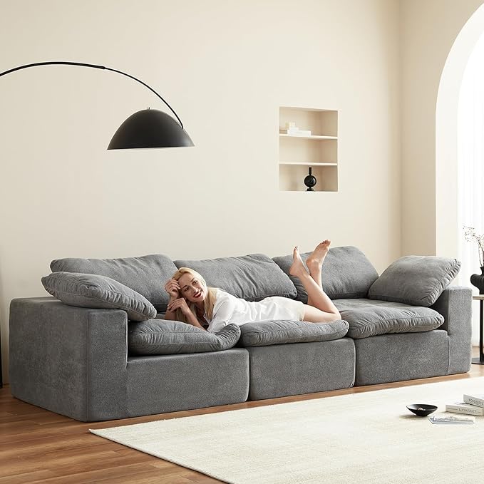 Swbvs Modular Sectional Sofa, 3-Piece Corduroy Couch with Chaise, Deep Seat Oversized Lounge Sofa for Living Room, Convertible Comfy Couch with Removable Cushions, Grey