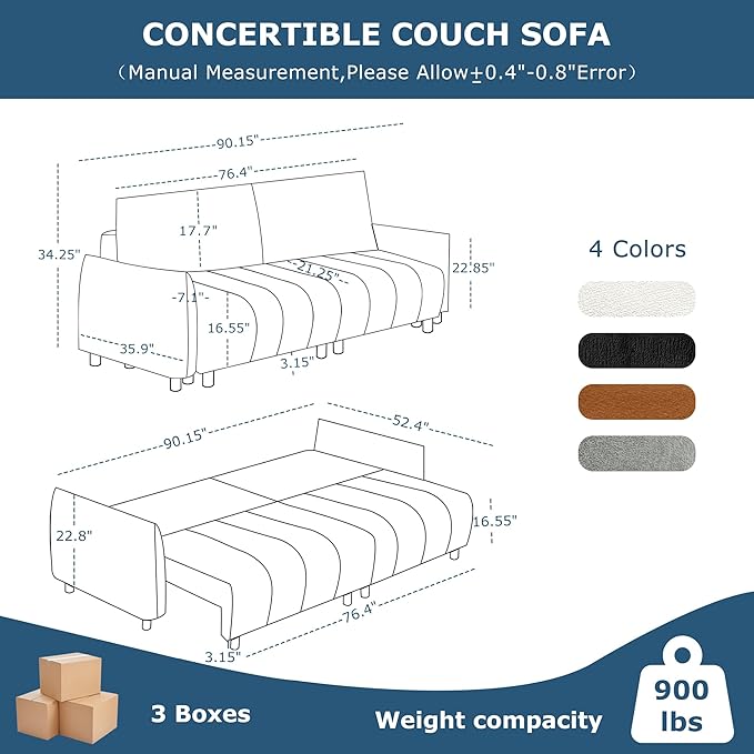 Mofolit Sleeper Sofa Bed Convertible Couch with Storage in Chenille Fabric Loveseat for Living Room Apartment and Small Spaces (Orange)
