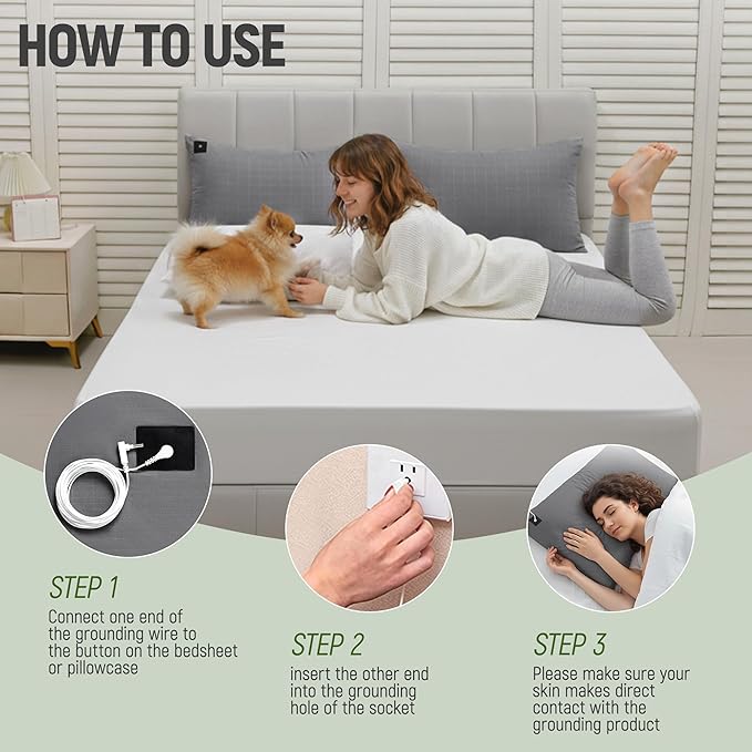 Groundingtop Pillowcase Upgraded 10% Silver Fiber Grounding Pillowcase, 90% Cotton Grounded Earth Bed Pillow Cover for Better Sleep Pain Relief Improve Energy, Queen 20x30 Inch, Gray 1PC